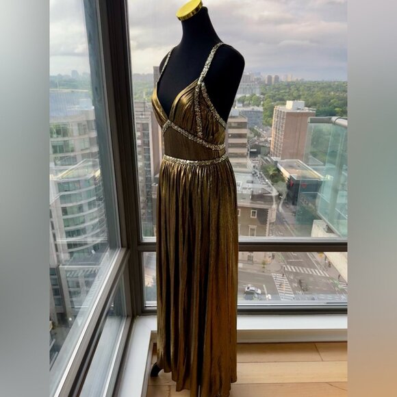 🆕 BRONX & BANCO 🧿 NWOT Star Metallic Maxi Dress w Dramatic Slits - Sz S US 4 - Picture 7 of 16